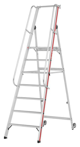 HYMER Plattformleiter mit Kipprollen und langem Handlauf, 7 Stufen, Standhöhe 1,65 m, 808107