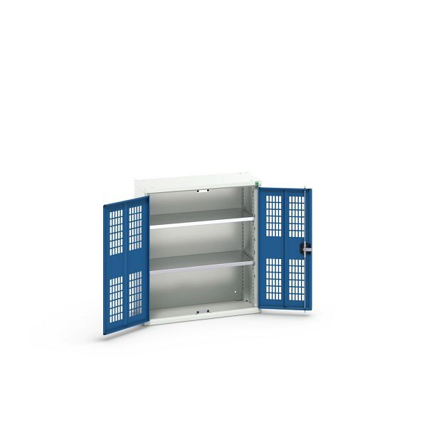 bott verso Flügeltürschrank mit Belüftung, mit 2 Fachböden, BxTxH: 800 x 350 x 900 mm, Lichtgrau / Enzianblau, 16926731.11