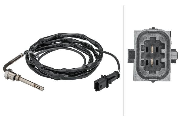 HELLA Sensor, Abgastemperatur, 2-polig, geschraubt, Kabel: 1580mm, mit Befestigungsclips am Kabel, 6PT 358 181-621