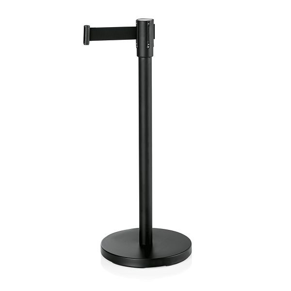 WAS Abgrenzungspfosten Ecoflex mit Gurtband 2 m, schwarz, Edelstahl, schwarz lackiert, 2314604
