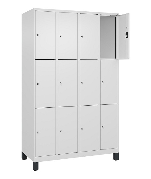 C+P Schließfachschrank Evolo PLUS, mit Füßen, 12 Fächer, 1950x1200x500mm, 9016/9016 Verkehrsweiß, Abteile 4, Abteilbreite 300 mm, 049010-403 S10020