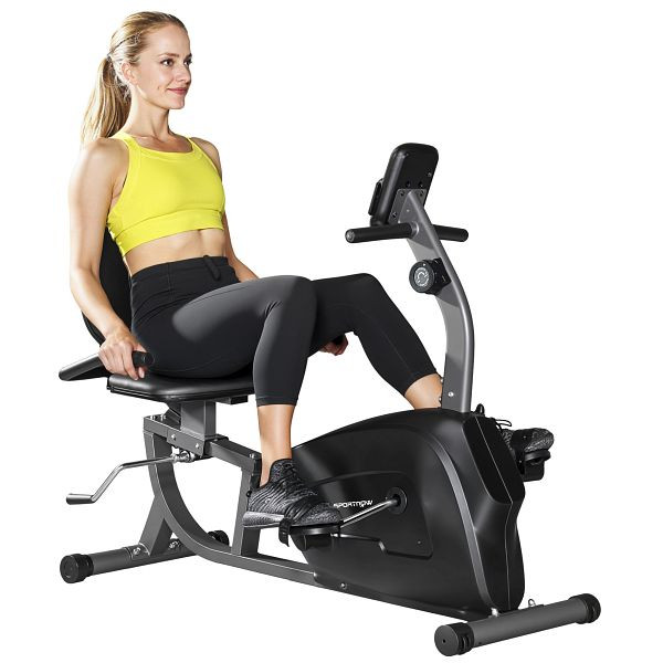 SPORTNOW Heimtrainer, Magnet-Liegerad, 8 Widerstandsstufen, verstellbar, LCD-Monitor, Metall, Kunststoff, Schwarz, A90-416V00BK