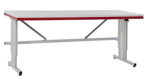 Rocholz Grundtisch elektrisch SYSTEM FLEX, 1200 x 800 x 690 - 960 mm, Weißaluminium/Rubinrot, 309370