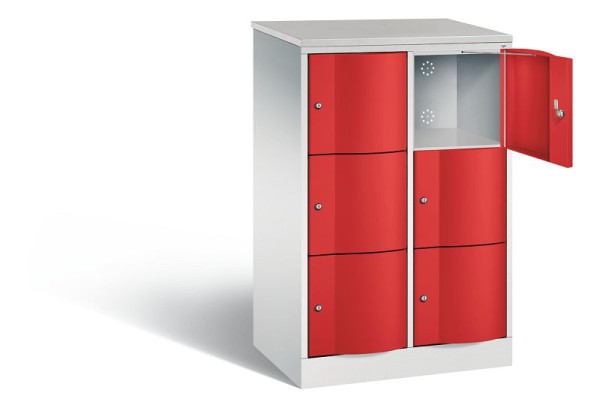 C+P Schließfachschrank Resisto, H1255xB772xT540mm, Farbe: Lichtgrau / feuerrot, 8573-272 S10489