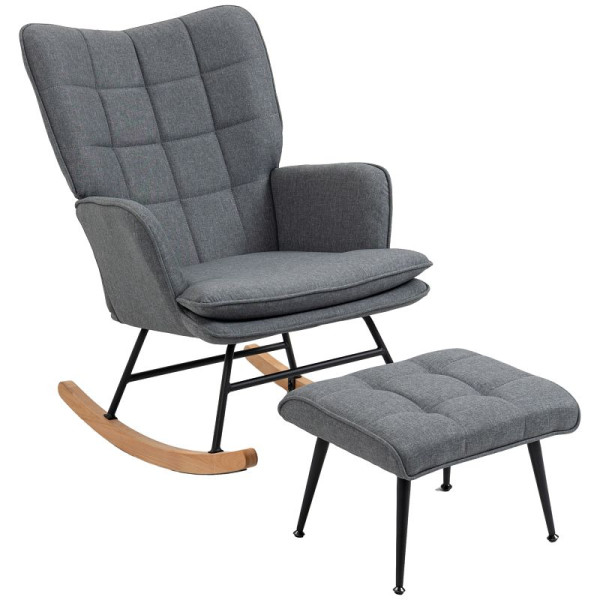 HOMCOM Schaukelstuhl mit Hocker, komfortabel, bis 139 kg, Leinenoptik, 64x89x90cm, Grau, 839-867V00GY