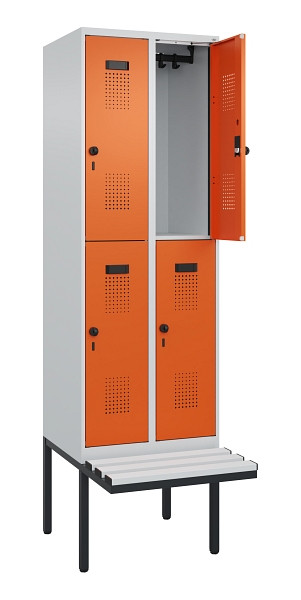 C+P Doppelstock-Spind Evolo PLUS, Bank, 4 Fächer, 2120x600x815mm, 7035/2004, Drehriegel, Sitzfläche Kunststoff, 0493407-20 S10083