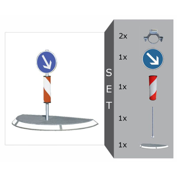 Stein HGS Verkehrsinsel Komplett-Set, Verkehrsinsel 200, 150x2000x1200mm, linksweisend, zum Einbetonieren, Gesamthöhe 1950 mm, 19171-0101