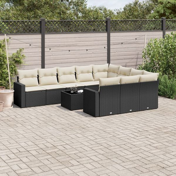 vidaXL 11-teilig Garten-Sofagarnitur mit Kissen Schwarz Poly Rattan, 3251833