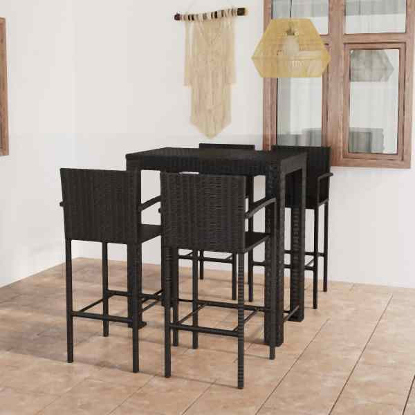 vidaXL 5-tlg. Garten-Bar-Set mit Armlehnen Poly Rattan Schwarz, 3064811