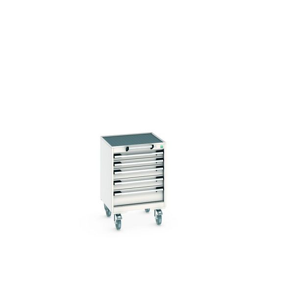 bott cubio Schubladenschrank mobil bestückt, mit 5 Schubladen, BxTxH: 525x525x785mm, RAL 7035/7035, Lichtgrau, 40402011.16V