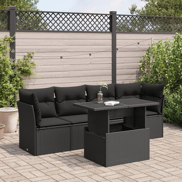 vidaXL 5-tlg. Garten-Sofagarnitur mit Kissen Schwarz Poly Rattan, 3326086