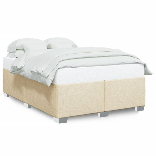 vidaXL Bettgestell Creme 140x190 cm Stoff, Material: Stoff (100 % Polyester), Sperrholz, Holzwerkstoff, massives Kiefernholz, 3284476