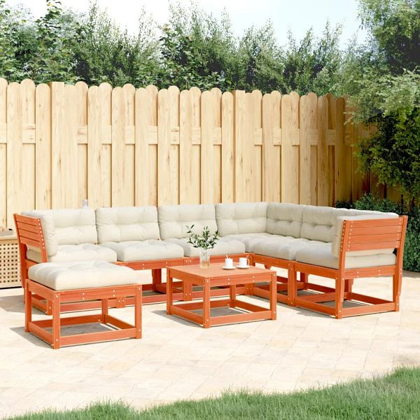 vidaXL 7tlg Garten-Lounge-Set mit Kissen Wachsbraun Massivholz Kiefer, 3216932