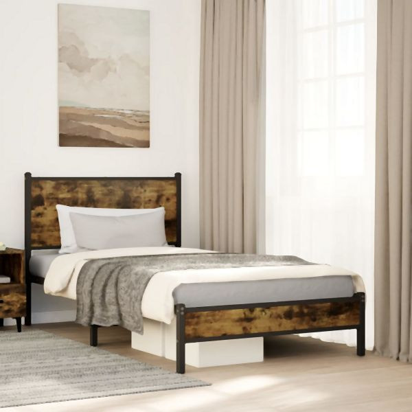 vidaXL Metallbett ohne Matratze Räuchereiche 100x200 cm, 4007809