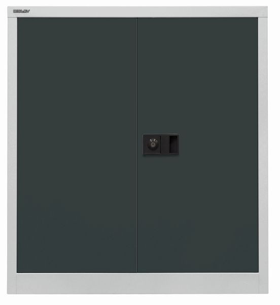 Bisley Flügeltürenschrank Universal, 1 verzinkter Fachboden, 2 OH, Korpus lichtgrau, Fronten anthrazitgrau, E402A01G525