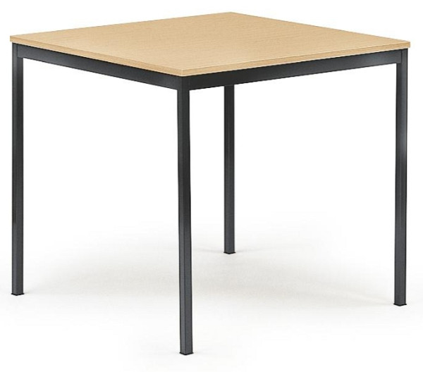 Deskin Besprechungstisch BASE-MODUL, Platte Buchedekor, Gestell Anthrazit RAL 7021, bis zu + 10 mm verstellbar, B 800 x T 800 x H 720 mm, 217254