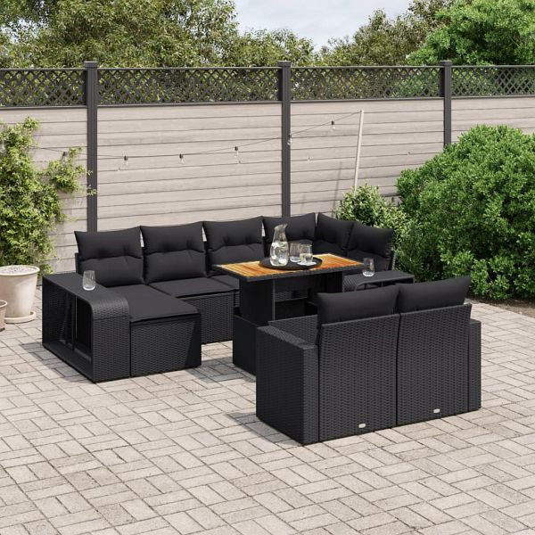 vidaXL 11-tlg. Garten-Sofagarnitur mit Kissen Schwarz Poly Rattan, 3274588