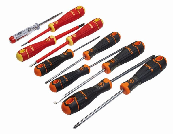 Bahco FIT Schraubendrehersatz für Schlitz-, Phillips-, Pozidriv- und TORX®-Schrauben mit gummiertem Griff, 10-teilig, B219.110