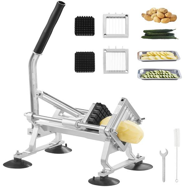VEVOR Kommerzieller Gemüsehobel, 1/4 + 3/8 + 1/2 Zoll, aus Edelstahl & Aluminiumlegierung, Manuell mit Rutschfesten Füßen, FQQPJWS14383JBY2RV0