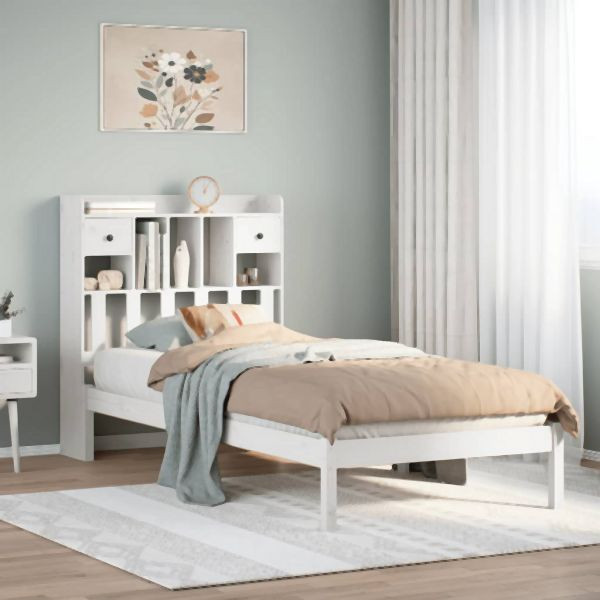 vidaXL Massivholzbett mit Regal ohne Matratze Weiß 90x200 cm Kiefer, 3321621
