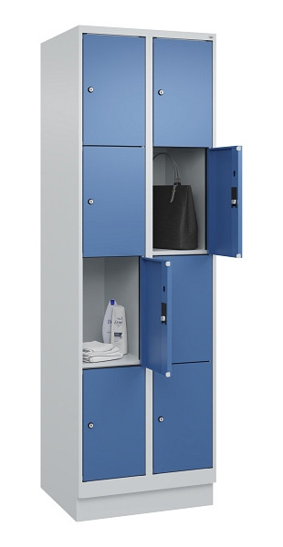 C+P Schließfachschrank Evolo PLUS, mit Sockel, 8 Fächer, 1950x600x500mm, 7035/50, Frontfarbe RAL 5023 Fernblau, 049020-204 S10008