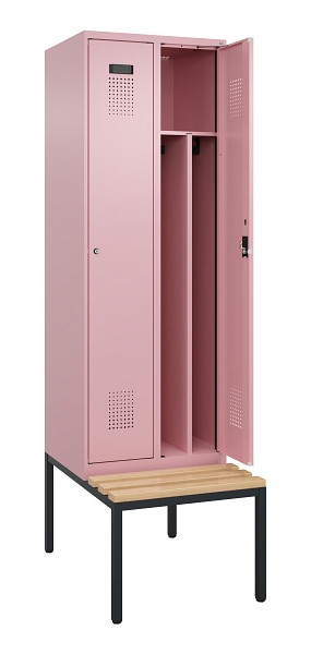 C+P Spind Evolo PLUS, 2 Abteile, 2120x600x815mm, 3015/3015, Zylinderschloss, Sitzfläche Buche-Hartholz, Sitzbank, 0490507-20F S10051