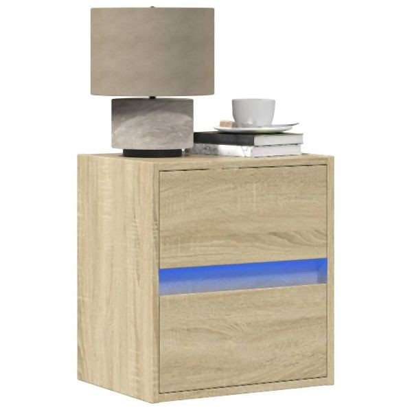 vidaXL Wand-Nachttische mit LED-Leuchten 2 Stk. Sonoma-Eiche, 3307966