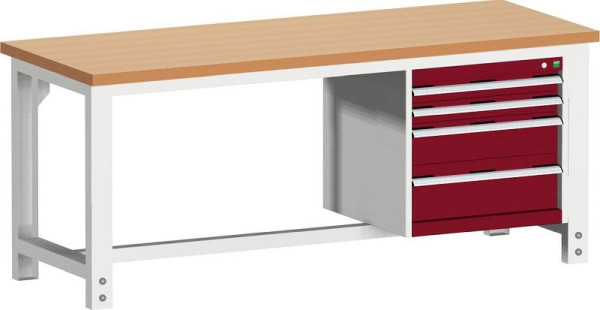 bott cubio Werkbank mit Hängeschrank 4 Schubladen, Rotbuche, höhenverstellbar, BxTxH: 2000x750x740-1140mm, Rotbuche RAL 7035/3004, 41003263.24V