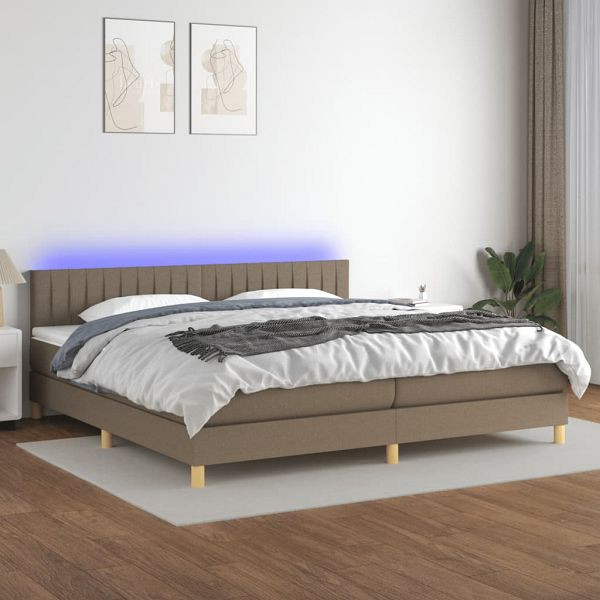 vidaXL Boxspringbett mit Matratze & LED Taupe 200x200 cm Stoff, 3133905