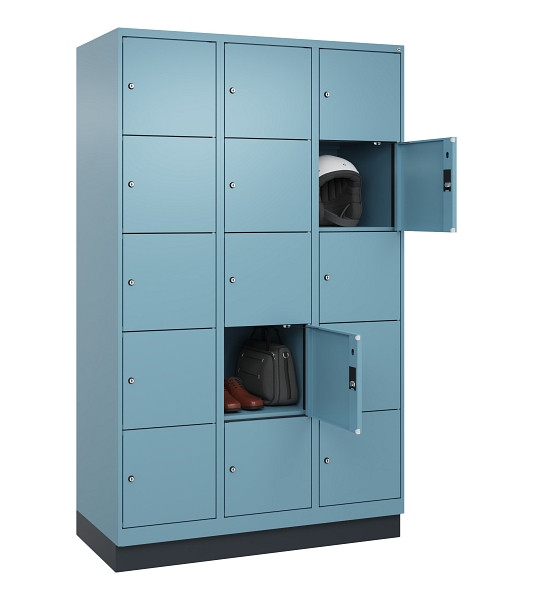 C+P Schließfachschrank Evolo PLUS, mit Sockel, 15 Fächer, 1950x1200x500mm, 0010/2406015 RDS Architekturblau, 049020-325 S10021