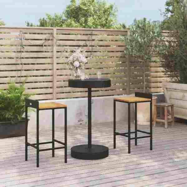 vidaXL 3-tlg. Gartenbar-Set Schwarz Poly Rattan & Massivholz Akazie, 3187714