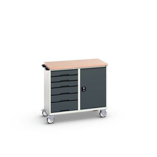 bott verso Montagewagen, mit 6 Schubladen, Tür und Multiplex-Top, BxTxH: 1050 x 600 x 980 mm, Lichtgrau / Anthrazitgrau, 16927124.19