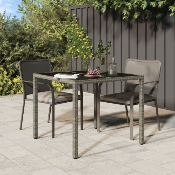 vidaXL Gartentisch 90x90x75 cm Gehärtetes Glas Poly Rattan Grau, 316701