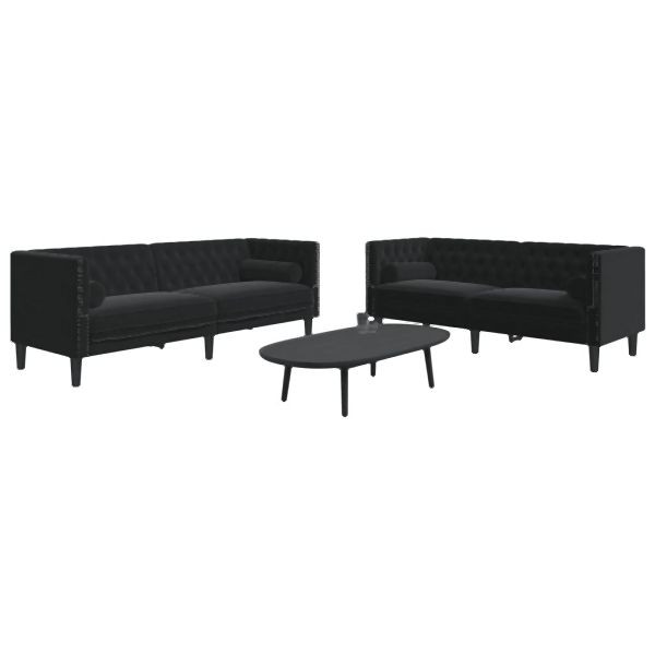 vidaXL 2-tlg. Chesterfield-Sofa-Set mit Nackenrollen Schwarz Samt, 3209296