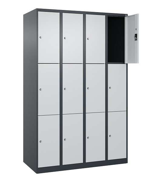 C+P Schließfachschrank Evolo PLUS, 12 Fächer, 1850x1200x500mm, 7016/7035, Abteile 4, Abteilbreite 300 mm, 049000-403 S10017