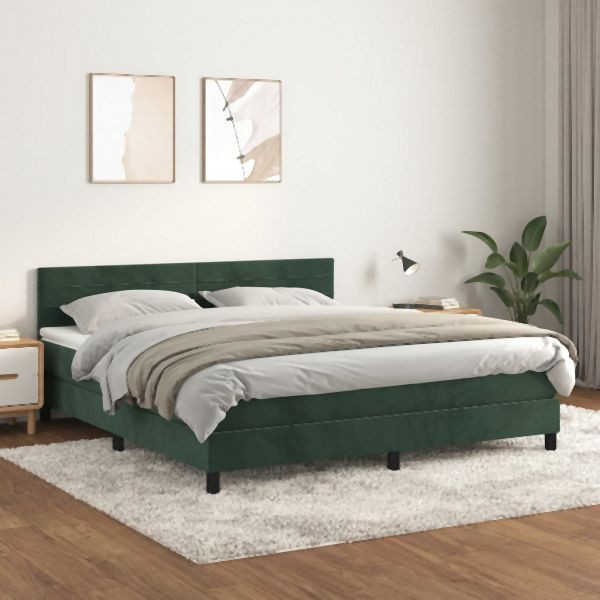 vidaXL Boxspringbett mit Matratze Dunkelgrün 160x200 cm Samt, 3141374