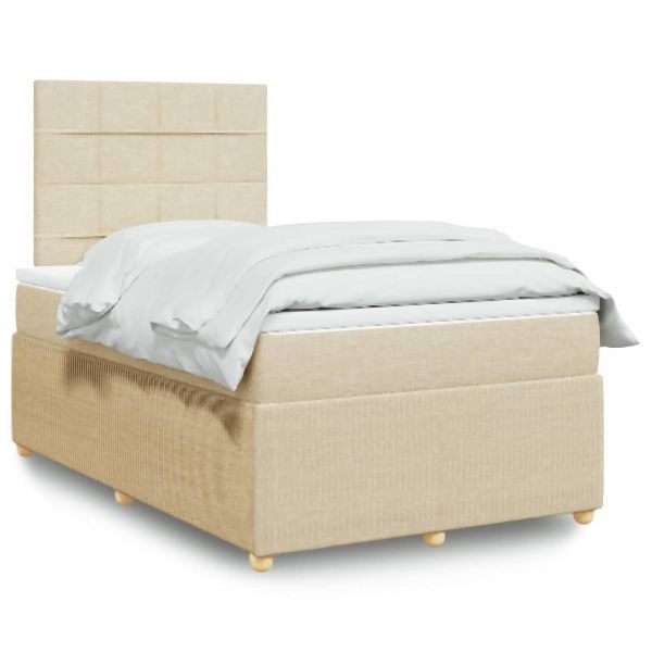 vidaXL Boxspringbett mit Matratze Creme 120x200 cm Stoff, 3292028