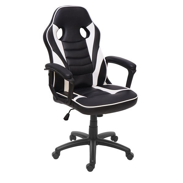 Mendler Bürostuhl HWC-F59, Schreibtischstuhl Drehstuhl Racing-Chair Gaming-Chair, Kunstleder, schwarz/weiß, 73698