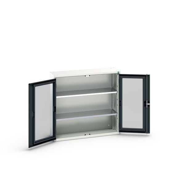 bott verso Flügeltürschrank mit Sichtfenster, mit 2 Fachböden, BxTxH: 1050 x 350 x 1000 mm, Lichtgrau / Anthrazitgrau, 16926272.19