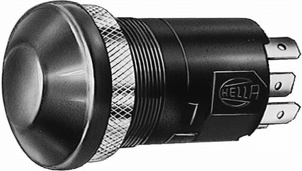 HELLA Schalter, Druckbetätigung, 12V, Anschlüsse: 4, Halogen, Bohrung-Ø: 30.5mm, Blechdicke: 10mm, Schalterbeleuchtung: grün, Glühlampe, 6EF 003 916-061
