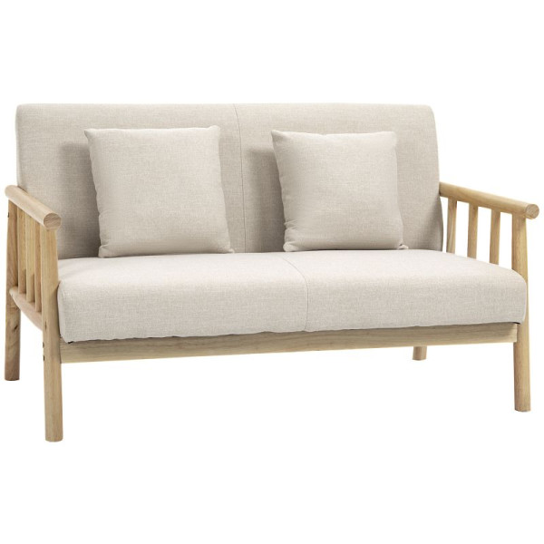 HOMCOM 2 Sitzer Sofa, Stoffbezug in Leinenoptik, kompakt, bis 200 kg, Holzrahmen, 123 x 69 x 74 cm, Beige, 839-629V00BG
