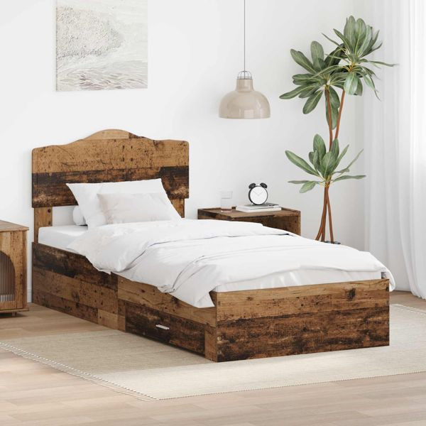 vidaXL Bettrahmen mit Kopfteil Altholz 90 x 190 cm Holzwerkstoff, 3413254