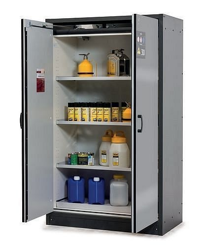 asecos Gefahrstoffschrank Basis-Line 30-123, 1170 mm, 3 Einlegeböden, Türen Silber, 3100306930003