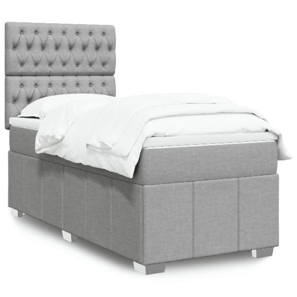 vidaXL Boxspringbett mit Matratze Hellgrau 90x190 cm Stoff, 3291530