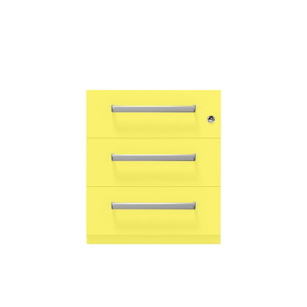 Bisley Rollcontainer Note™, 3 Schubladen, Tiefe 775 mm, Designgriff, 641 zinkgelb, NWH79M7BBB641