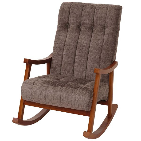 Mendler Schaukelstuhl HWC-K10, Relaxsessel, Holz FSC® Stoff/Textil Chenille (465g/m²), braun, Gestell Walnuss-Optik, 108859