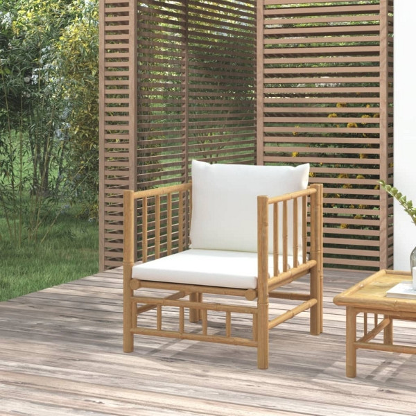 vidaXL Gartensessel mit Cremeweißen Kissen Bambus, 362303