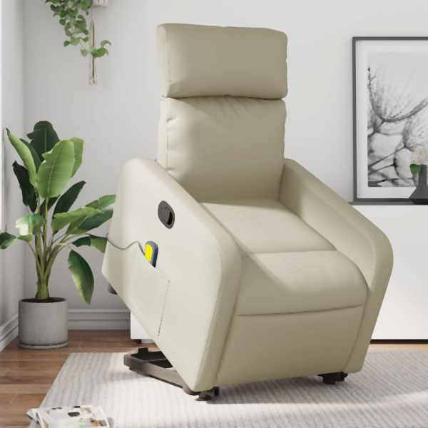 vidaXL Massagesessel mit Aufstehhilfe Creme Kunstleder, 3206757