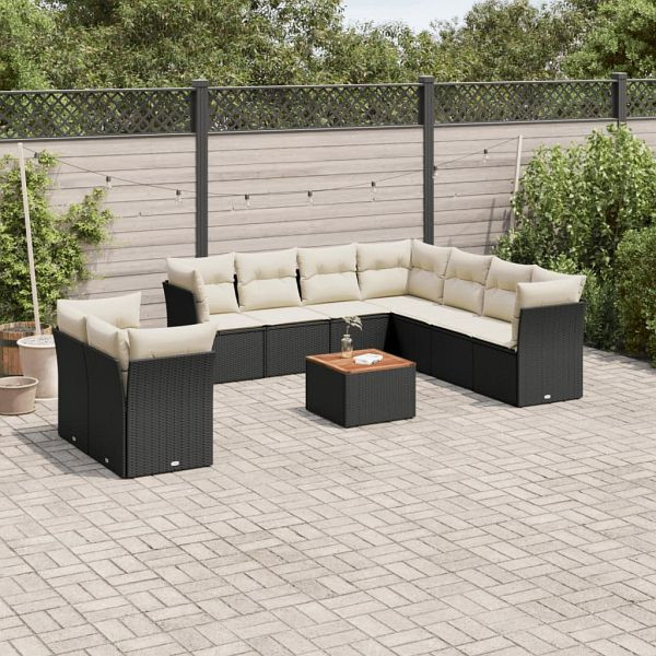 vidaXL 11-teilig Garten-Sofagarnitur mit Kissen Schwarz Poly Rattan, 3256042