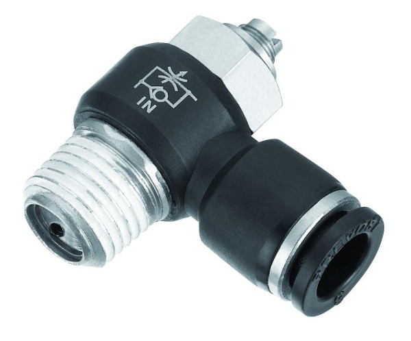 Prevost Ventil-Schraubdurchflussregler mit konischem Außengewinde - Zufluss - RPV IR, AG BSPT= R 1/4, für Schlauch mit Außen-Ø= 4 mm, RPV IR0401